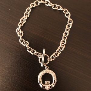 Link claddagh bracelet with crystals.  New.